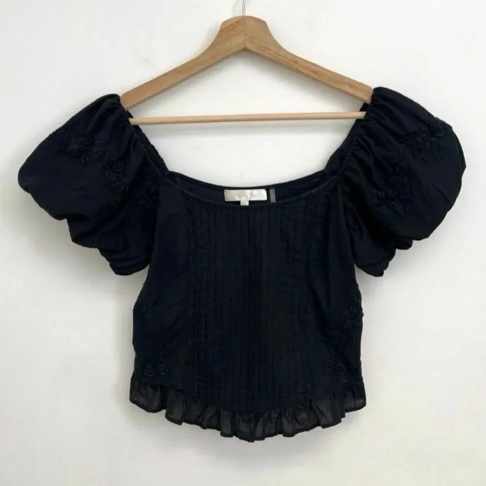 LoveShackFancy Breonna Corset Crop Top Square Neck Dark Romantic Ruffle - Size 2